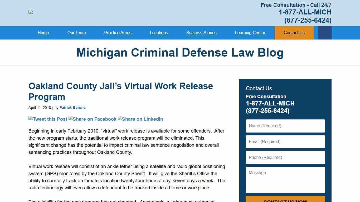 Oakland County Jail’s Virtual Work Release Program